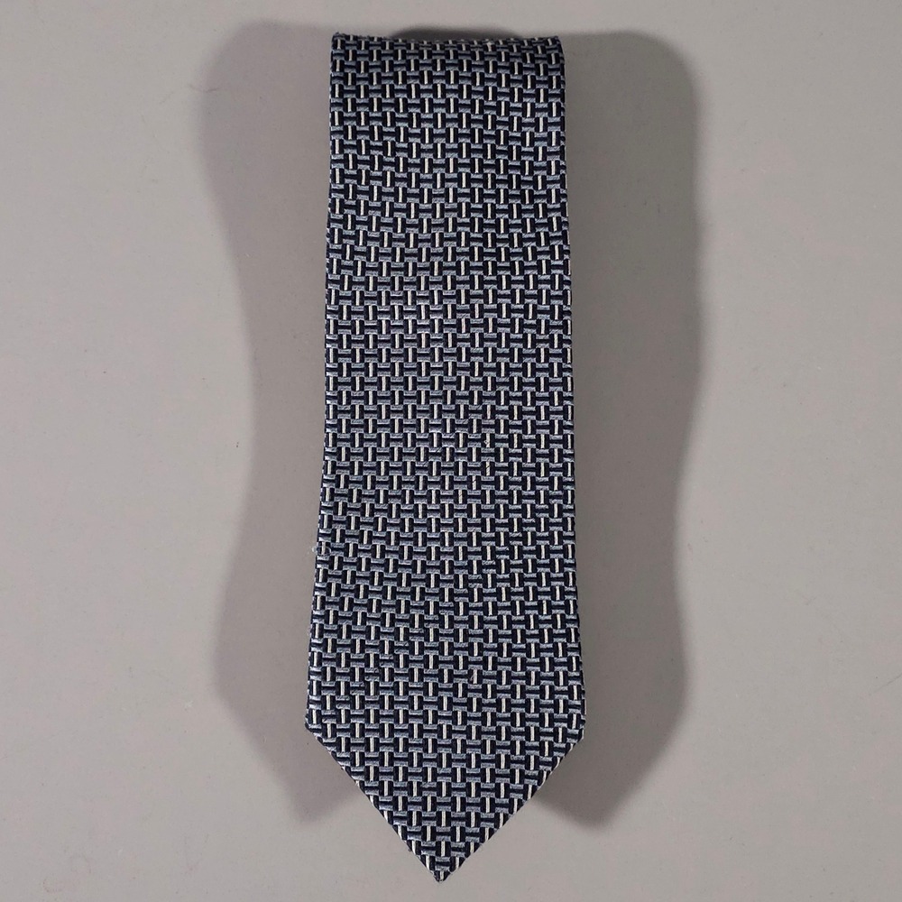 Canali Necktie Mens OS Blue Geometric Basketweave Silk Made in Italy